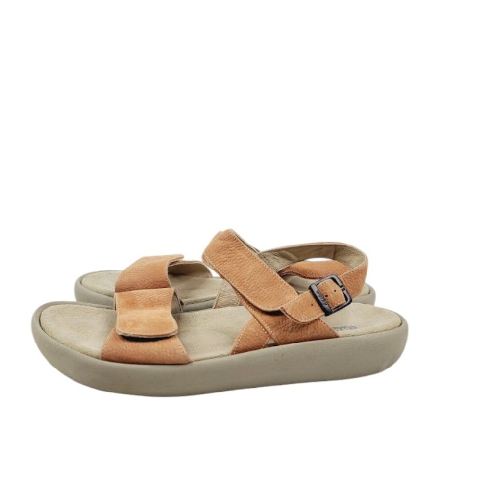 Wolky‎ Men's  Brown Tan Leather Low Platform Casual Back Strap Sandal Size 10